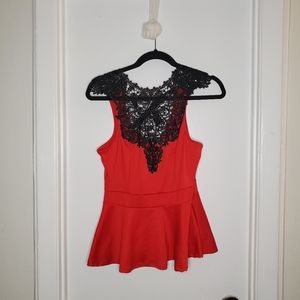 Red and black peplum top